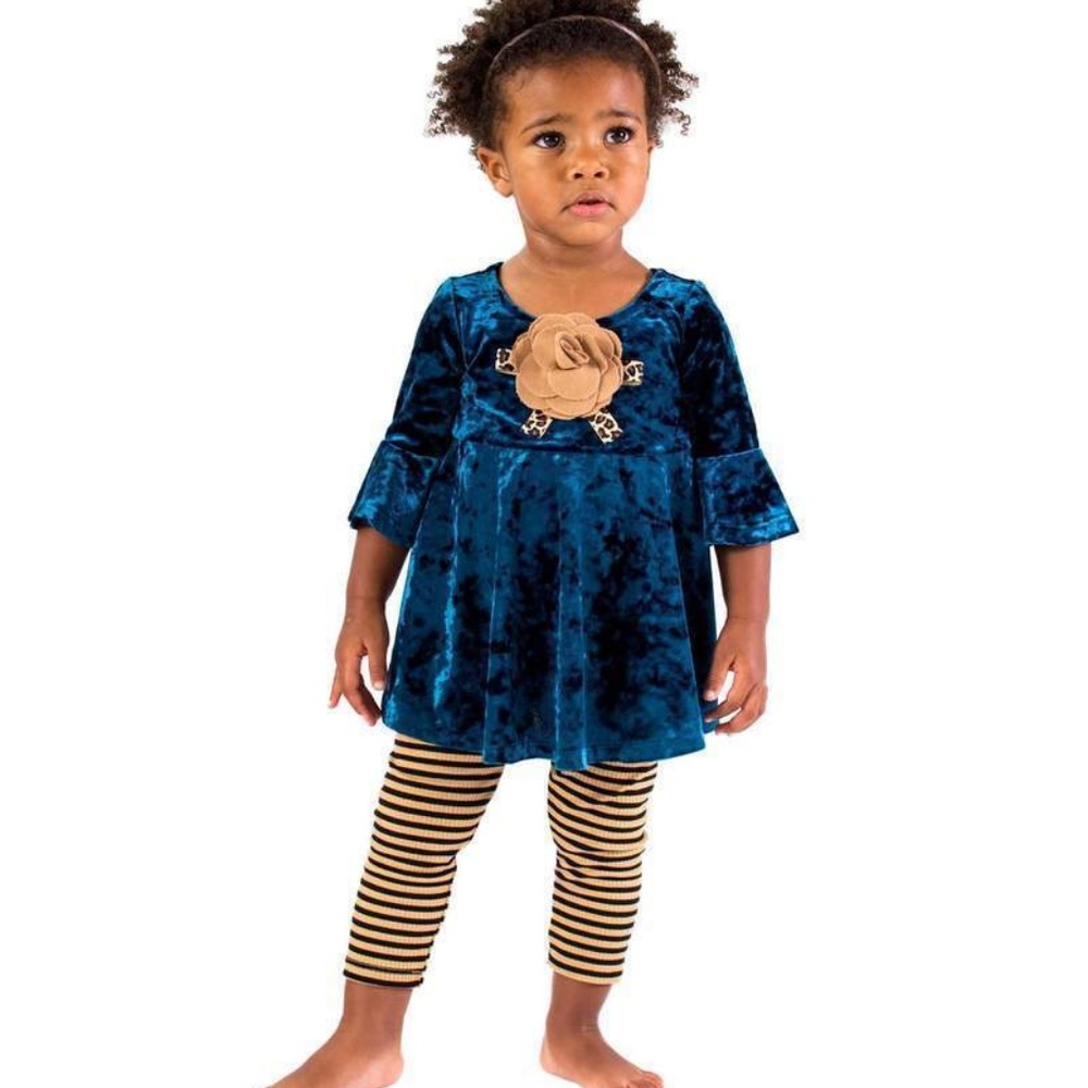 Bonnie Jean Teal Velvet Tunic Legging Set Two Piece Outfit NWT - Picture 4 of 8